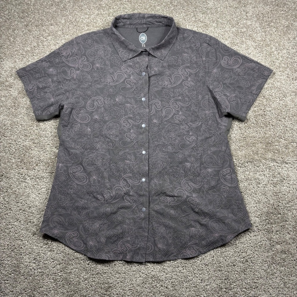 Club Ride Cycling Jersey Womens XL Gray Purple Paisley Snap Front MTB Shirt